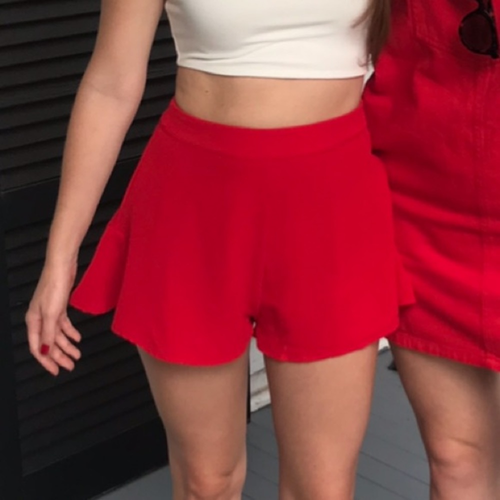 ABOUT US Red Flowy Shorts